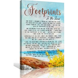 Footprint In The Sand Wall Art Poem Wall Decor Framed Inspirational Pictures Prints Modern Christian Quotes Wall Decor Painting 12x18 inches