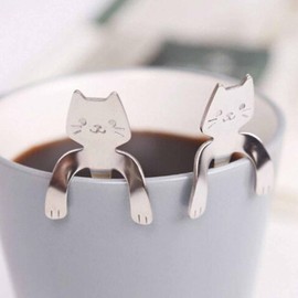 4 Pcs Katze Kaffee Löffel Set, Edelstahl Kätzchen Hängendes Design Teelöffel Dessertlöffel für Wasser Tee Milch Kaffee Dessert Drink Mischen Milchshake,zum Aufhängen Tasse Löffel Küche Gadget