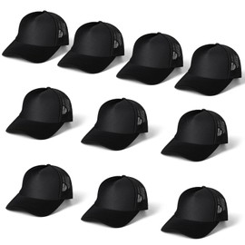 10 PCS Sublimation Blank Trucker Hats, Plain Blank Baseball Caps Adjustable Back Strap, Unisex Sublimation Blank Mesh Baseball Cap Men Women Polyester Plain Trucker Hat DIY Custom, Solid Black