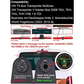 HD 1280 x 720 Pixel Transporter Van Waterproof Night Vision Rear View Camera in 3rd Brake Light + 4.3 Inch LCD TFT Monitor for VW T5 Bus Multivan Caravelle 2003-2015