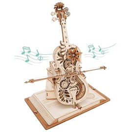ROKR Rompecabezas 3D para adultos, a escala 1:5, kit de modelo de violonchelo con base, 199 piezas, caja de música de madera, kit de construcción, reg
