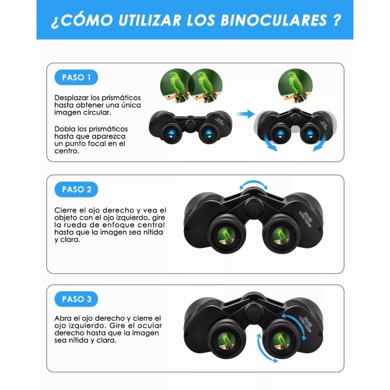 Lostrain 20x50 Hd Binoculares Profesional Bak4 Prisma Fmc Lente