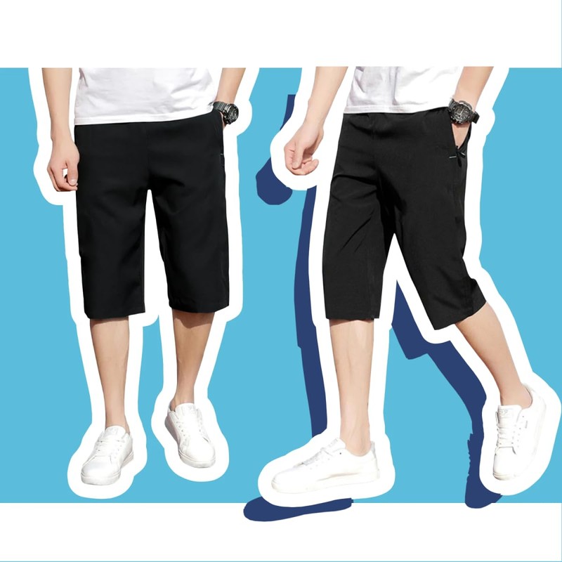 moxixom Men’s Half Pants, Cooling Pants, 3/4 Length, Cool to