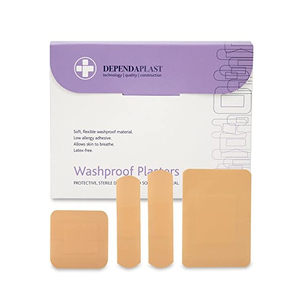 RELIANCE MEDICAL Assorted Sizes Aid Plaster Dependaplast Washproof Plasters - Pack of 100