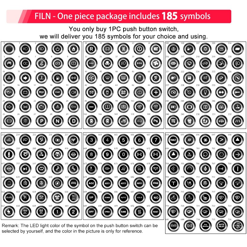 FILN 1Pcs 185 Symbols 22mm Stainless Momentary Pushbutton Switch 1NO