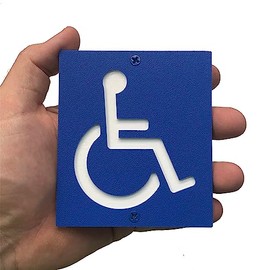 Handicap parking sign, small discreet post-mounted wheelchair ADA plaque 3.5” x 4” screws included Blue