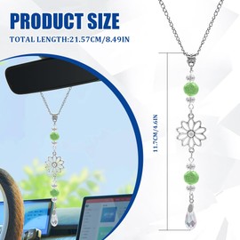 Lyxheth Flower Rear View Mirror Car Charms, Rear View Mirror Accessories, Crystal Boho Auto Hanging Decor, Sun Catcher Cute Car Interior Decorations Accessories for Women Men (Green)