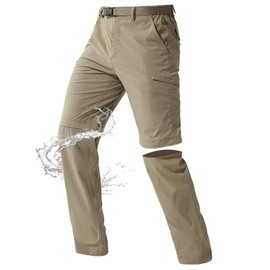 FREE SOLDIER Men's Outdoor Convertible Hiking Pants with Belt Lightweight Quick Dry Tactical Cargo Pants Nylon Spandex (Mud 38W x 32L)