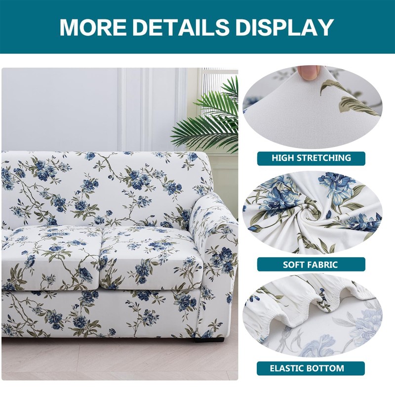 KRFOONN 4 Piece Printed Sofa Couch Cover for 3 Cushion