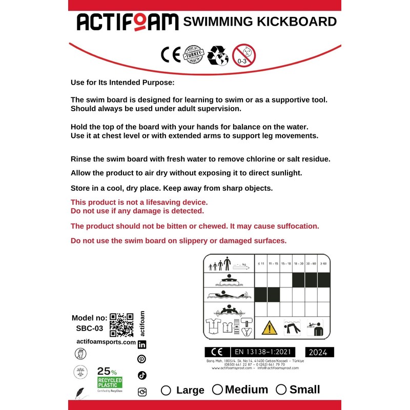 Actifoam Kickboard Swimming Board (Medium Dimensions, Black + Green Medium