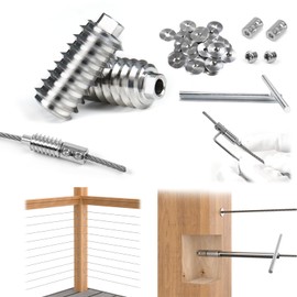 [Patent] Muzata 20 Pack 1/8" Swageless Invisible Cable Railing Kit Hardware Swageless Fittings Lag Screw Hidden for 4x4 6x6 8x8 Wood Posts T316 Stainless Steel Deck Cable Railing System 10 Pairs CB16
