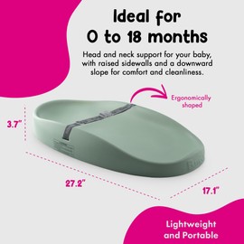 Bumbo Baby Changing Pad for Dresser or Table Top, Portable & Wipeable Non Slip Soft Contoured Diaper Change Station with Harness, Hemlock