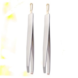 Healeved 2pcs Stainless Steel Eyebrow Tweezers Set Clamps Angled Eyebrow Grooming Tools