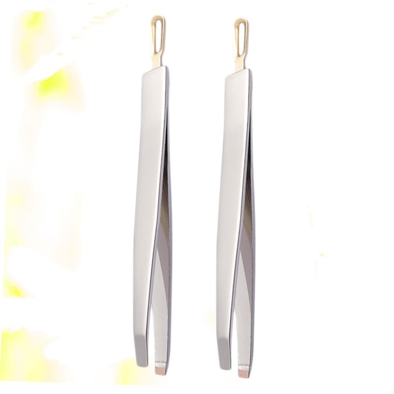 Healeved 2pcs Stainless Steel Eyebrow Tweezers Set Clamps Angled Eyebrow