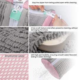 ADEHMDA Shoe Washing Machine Bag, Laundry Shoe Bag for Washer & Dryer, Shoe Cleaning Bag with Zipper, Elongated Thicken Microfiber Fluff and Suitable for Multiple Shoe Types (2pcs, Greyish Pink)