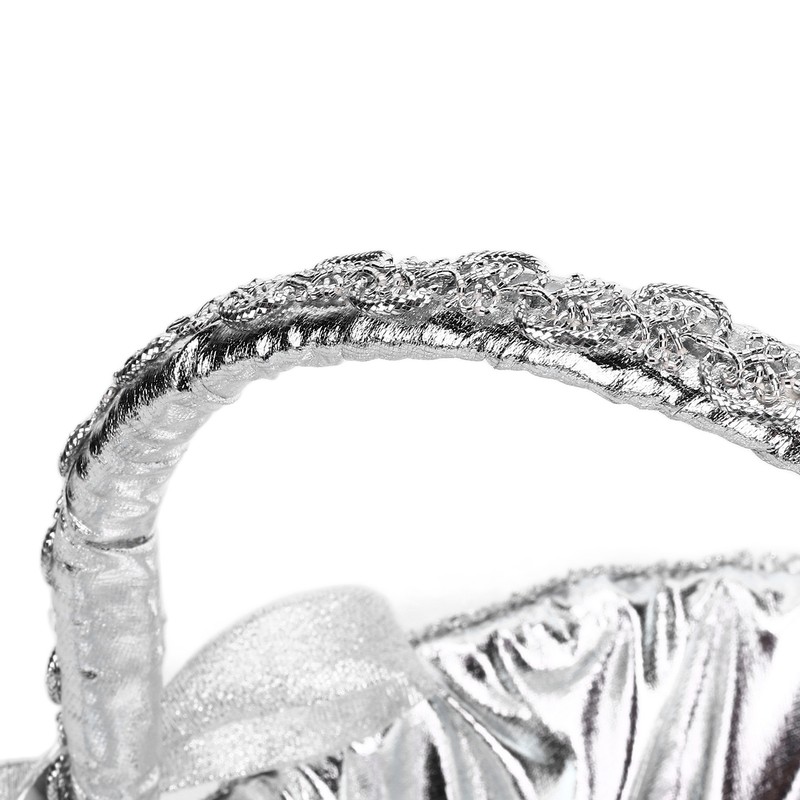 Wedding Flower Girl Basket Silver Hand Flower Basket Romantic Rhinestone
