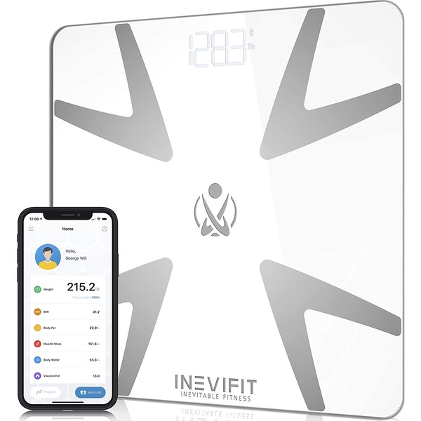 INEVIFIT Smart Body Fat Scale, Highly Accurate Bluetooth Digital Bathroom Body Composition Analyzer, Measures Weight, Body Fat, Water, Muscle, BMI, Visceral Fat & Bone Mass for Unlimited Users
