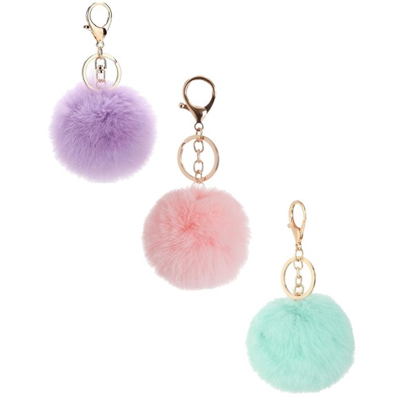 LICHUANUK Pom Pom Keyring Plush Toy Charm Accessory, purple