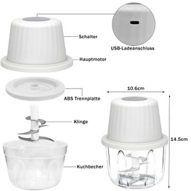 Onion Chopper Electric, Onion Cutter, Vegetable Chopper, Mixer, Multi & Universal Chopper 400 ml Working Container with Type C Charging Cable for Meat, Onions, Garlic, Nuts (White)