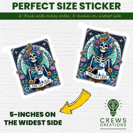 Day of The Dead Cat Lady Sticker, Colorful Skull Art Decal, Skeleton with Cat Sticker, Sugar Skull Flowers Sticker, Goth Sticker - 5-Inch Sticker - 2-Pack - CCSTICKER00361