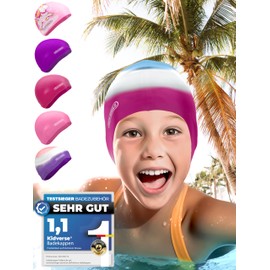 KIDVERSE Swimming Cap Girls, Waterproof, with Non-Slip Nubs, UV Protection, Swimming Cap for Children, 100% Tear-Resistant