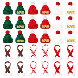 45 Pcs Mini Christmas Knit Hat Scarf, Small Santa Hats Mini Knitting Hat Scarves Small Doll Craft Hat for Xmas DIY Craft