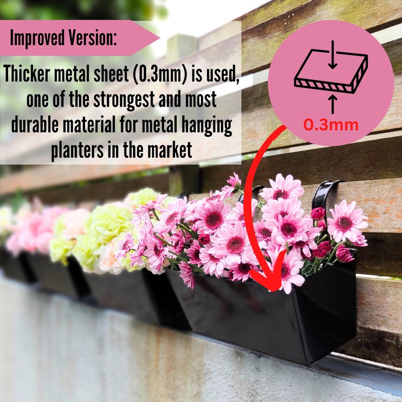 LaLaGreen Outdoor Rail Planter (6 Pack, 16 Inch) Large Black