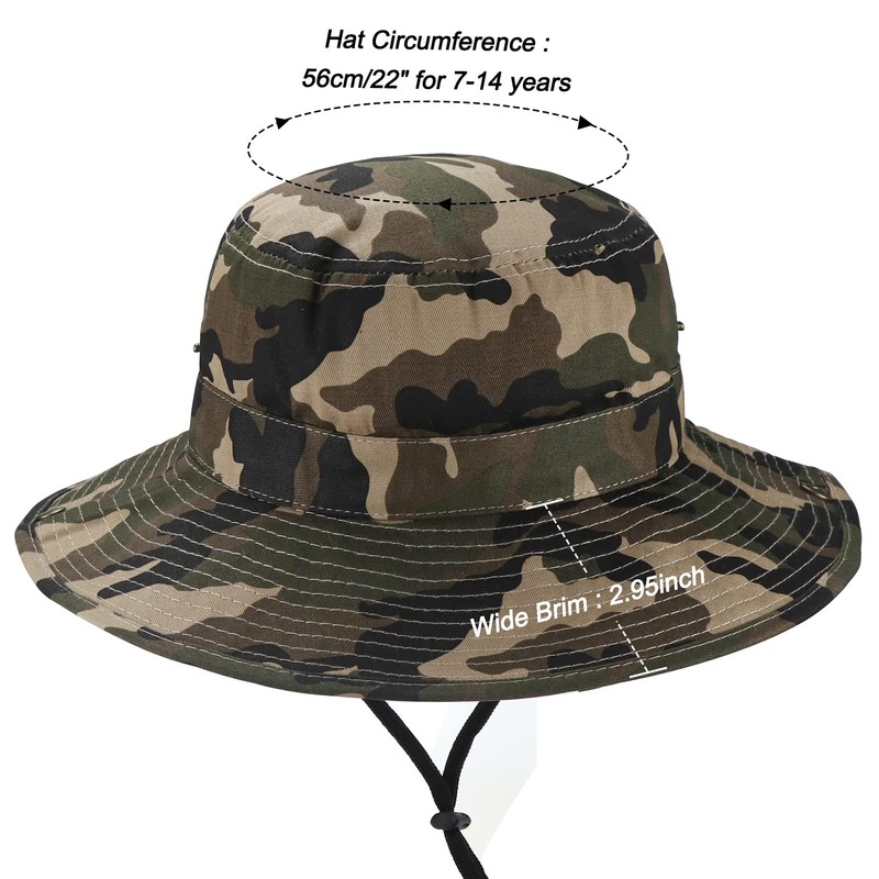 Kids Camo Sun Hat Boys-Camouflage Bucket Fishman Hat Packable