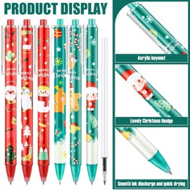 KAHEIGN 60Pcs Christmas Gel Ink Pens, 6 Styles Retractable Ballpoint Pen 15CM Snowman Reindeer Santa Claus Gingerbread Man Penguin Rollerball Pens for Xmas Stocking Fillers Party Favors