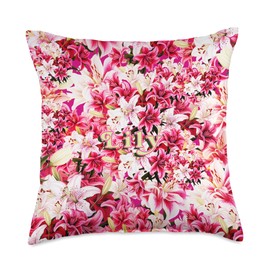 Vintage Favorite blooms, bulbs and botanicals Retro Floral Art Lily Flower Lovers Gardeners, Colors Throw Pillow, 18x18, Multicolor