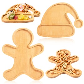 2 Pcs Christmas Serving Platters Santa Hat and Gingerbread Man Shaped Wood Trays Winter Bamboo Charcuterie Boards Decorative Wood Snack Dish Plates for Xmas Holiday Housewarming Presents