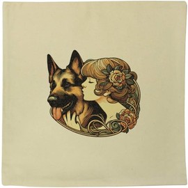 Azeeda 40cm x 40cm 'Girl With German Shepherd Dog' Canvas Cushion Cover (CV00039967)