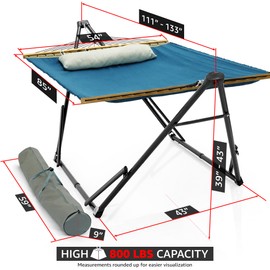 Tranquillo Unity Adjustable Hammock Stand, 800 lbs Capacity Steel Double Hammock Stand for 2 Persons, Premium Pre-Assembled Stand for Indoor Outdoor, Blue