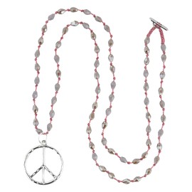 KELITCH Peace Sign Pendant Necklace Frosted Drop Beaded Necklace Crystal Necklace C