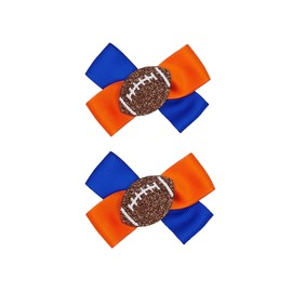 Soccer Ribbon Bow Hair Clips soccer bows Hair Accessories for girls Womens headdress.(FJ35) (Royal Blue Orange)