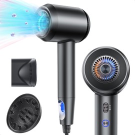 chouqin Hair Dryer with Diffuser: Gift for Women Men with 700 Million Hair Care Ions, 37m/s High Speed Blow Dryer with 160000 RPM, 1500W, 5 Heat & 2 Speed Setting, Low Noise Thermo-Control (Metallic Gray)