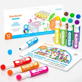 Shuttle Art Dot Makers, 12 Colors Bingo Daubers with 20 Unique Patterns of Dot Book for Toddler Art Activities, Non-Toxic Washable Coloring Markers for Preschool Kids Learning…