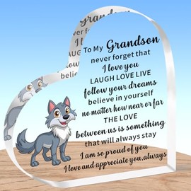 AMZQ Grandson Gifts Grandson Heart Shaped Plaque Present Grandson Christmas Birthday Gifts Keepsake