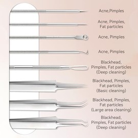 Kit De 8 Herramientas Para Eliminar Puntos Negros: Acero Inoxidable De Grado Médico, Con Pinzas Y Agujas, Extractor De Comedones Para Puntos Blancos, Espinillas Y Manchas Faciales Cuidado De Na