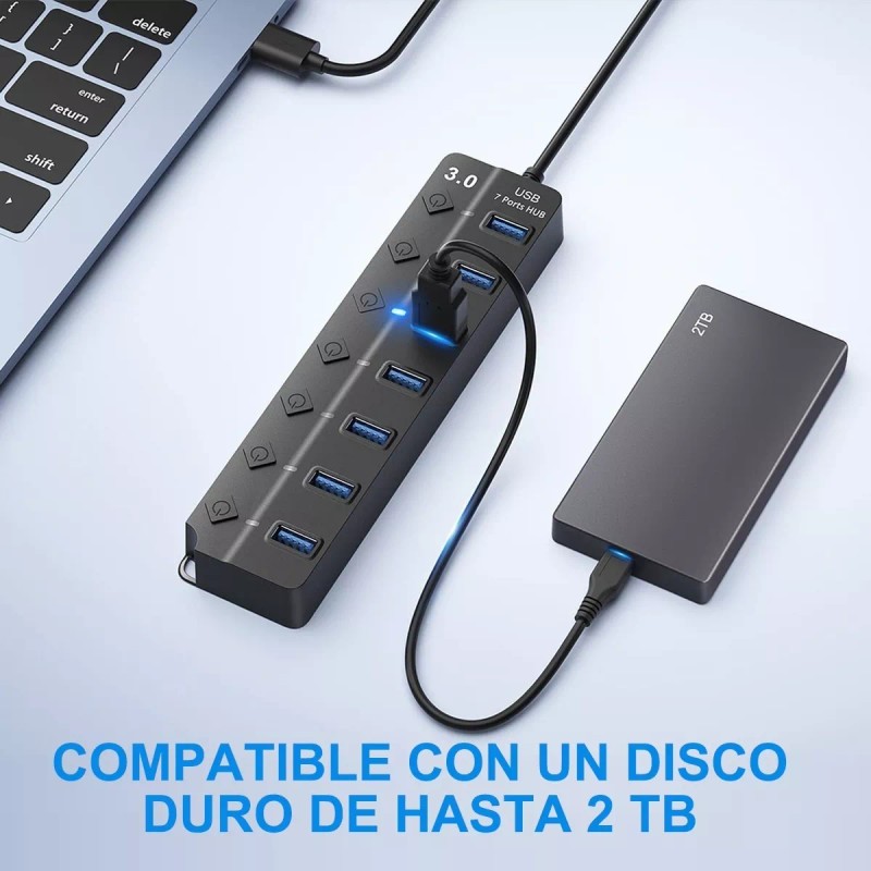GOMITA Hub 7 Puertos Usb 3.0 Alta Velocidad Pc Laptop