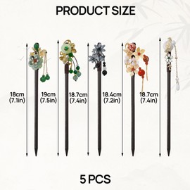 keyxer Pack of 5 Wooden Hair Sticks, Vintage Chinese Hairpin, Chinese Hair Pins Decorated with Flowers and Tassels, Hair Clips Hair Stick for Women Girls Hair Accessories