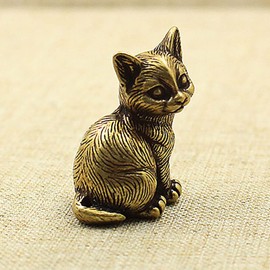 TEAMWILL Brass Cat Figurine Small Cat Statue Animal Figurines Home Desktop Decoration