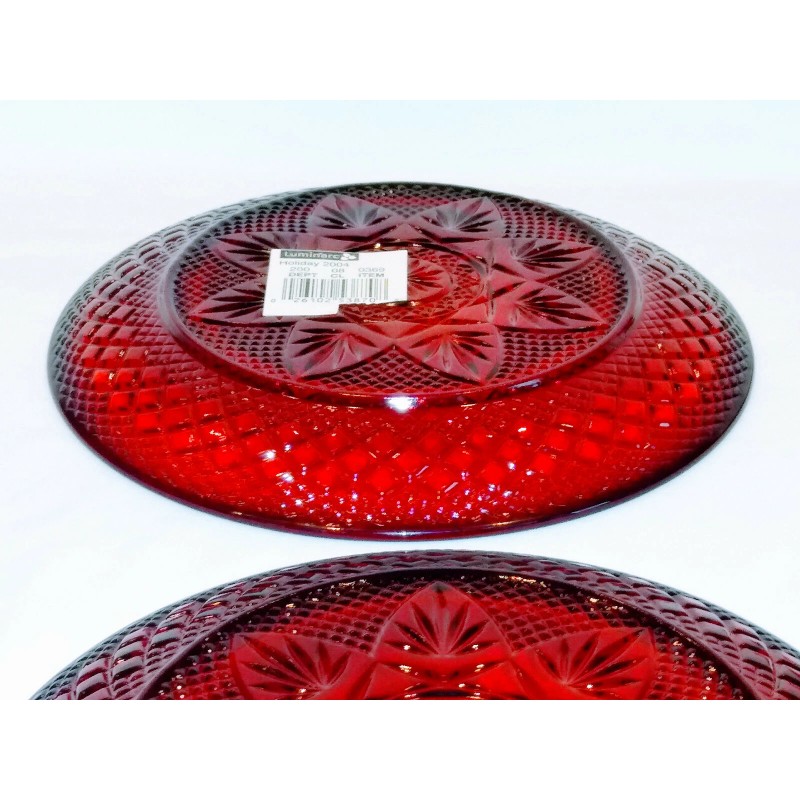 Luminarc 2004 Holiday Plates Set of 4 Red Glass 8"