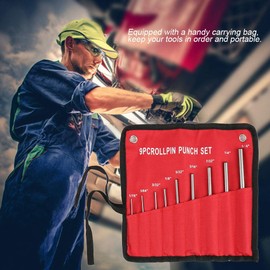 Roll Pin Punch Set, 9 Pieces Durable Steel Roll Pin Punch Set Mechanics Professional Tool Kit with Carry Bag, Marking Hole Tool for Breaking or Drilling Walls, Concrete, Stone