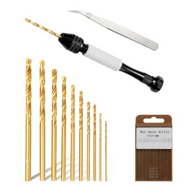Litorange 9 cm Hand Drill with 10 HSS Cobalt Spiral Drills (0.8-3.0 mm) Mini Drill Pin Vise Mini Hand Drill Bit Set for Model Making and Drilling Holes in Wood, Resin