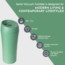 Zento Stainless Steel Vacuum Tumbler–350ml for Coffee, Tea or Water, BPA-Free, Thermo-Shield Technology, Cold for 24 Hours & Hot for 12 Hours, Reusable Drinking Tumbler, Multi-Purpose Use (Neo Mint)