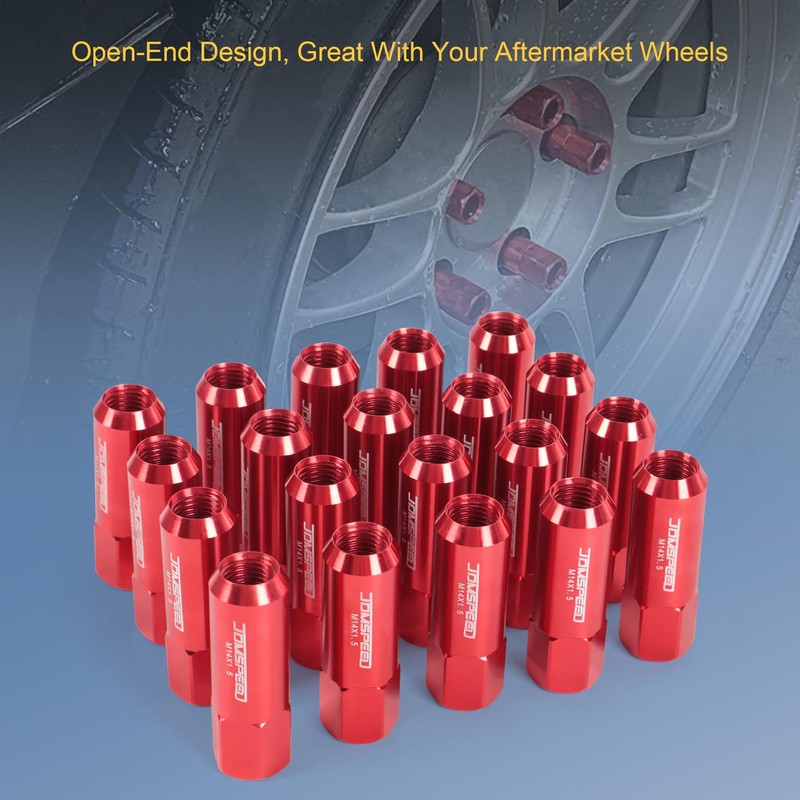 JDMSPEED New Red 20PCS M14X1.5 60MM Extended Forged Aluminum Tuner
