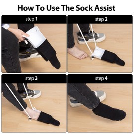 Yerdos Sock Aid - Easy On & Off Stocking Slider - Pulling Assist Device, Sock Assist, Adjustable Compression Sock Helper Aide Tool with Foam Handle, black, 25x15x10 cm