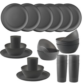 YARRGGU 24 piece Dishes Set for 8,Durable Plastic Plates and Bowls Set with Cups,Unbreakable Dinnerware Sets for Home, Children,Picnic or Cafe, Stackable