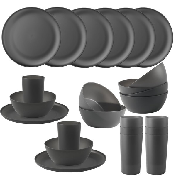 YARRGGU 24 piece Dishes Set for 8,Durable Plastic Plates and